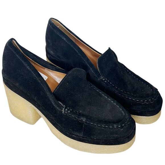 Marc Fisher Lina Platform Loafer Black Suede Leather Size 9M - Picture 1 of 8